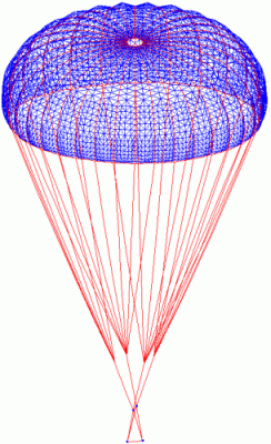 The inflated shape of the T-10 parachute prior to flow simulation and fluid-structure interactions